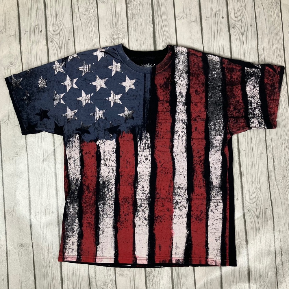 DOM Its About The Art Mens X-Large T-Shirt Distressed American Flag Graphic Tee